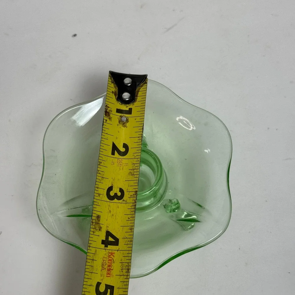 Fenton Uranium Glass Lotus‎ 6 Petal 3 Footed Green Candle Holder UV Reactive